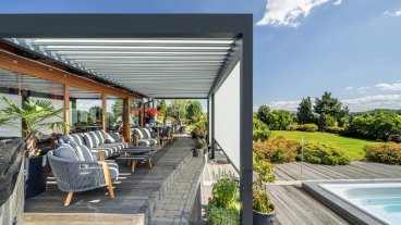 Bioklimatická pergola SKYLINE se screenovými roletami ZIPEX v Beskydech